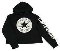 Černá crop mikina s logem a kapucí Converse