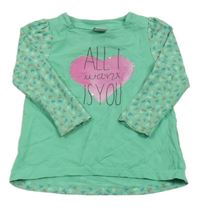 Zelené triko se srdcem a vzorovanými rukávy S. Oliver