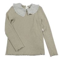 Béžový žebrovaný lehký svetr s límečkem s madeirou C&A