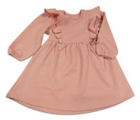 Nové - Růžové teplákové šaty s mašlemi a volánky Matalan