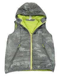 Šedá vzorovaná šusťáková zateplená vesta s kapucí Decathlon