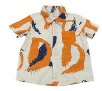 Bílo-oranžovo-tmavomodrá vzorovaná košile Shein