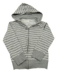 Šedo-bílá pruhovaná propínací mikina s kapucí 