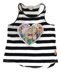 Bílo-černý pruhovaný top se srdcem z flitrů 