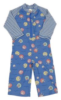 Modro-bílý UV overal s pejsky a kočičkami 