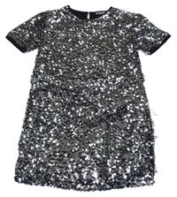 Černo-stříbrné šaty s flitry a páskem 