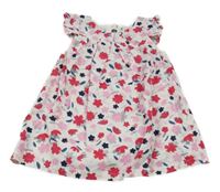 Bílo-růžovo-tmavomodré květované šaty 