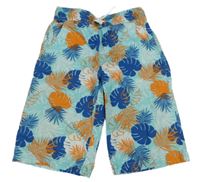 Světlemodro-oranžové plátěné kraťasy s listy Y.F.K.