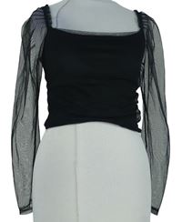 Dámské černé tylové crop triko PrettyLittle Thing vel. 32