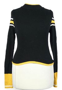 Dámský černo-okrový žebrovaný crop svetr s pruhy Topshop 