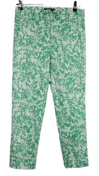 Dámské zeleno-bílé květované slim kalhoty M&S