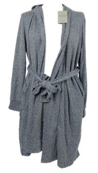 Nové - Dámský tmavomodrý melírovaný žebrovaný úpletový župan s páskem Primark 