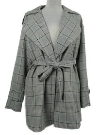 Dámský černo-bílo-zelený kostkovaný kabátový cardigán s páskem Primark 