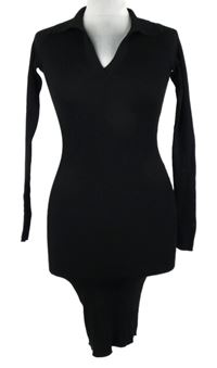 Dámské černé žebrované svetrové šaty s límečkem Amisu vel. 32