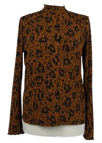 Dámské skořicovo-černé kytičkované žebrované triko se stojáčkem