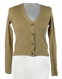 Dámský béžový žebrovaný crop propínací svetr H&M