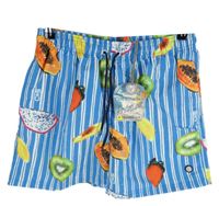 Nové - Pánské modré pruhované plážové kraťasy s ovocem Cotton&Silk
