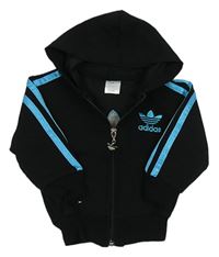 Černo-modrá propínací mikina s logem Adidas a kapucí 