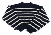 Tmavomodro-bílý pruhovaný crop svetr H&M