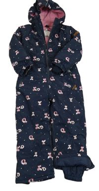Tmavomodrá šusťáková zimní kombinéza s liškami a kapucí Topolino