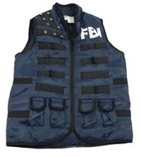 Kostým- Tmavomodro-černá šusťáková zateplená vesta s nápisem 