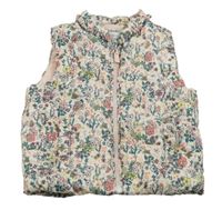 Bílá květinová šusťáková zateplená vesta C&A