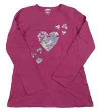 Fialové triko se srdíčky z flitrů Tchibo