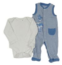 2set- modro-bílý pruhovaný overal s diny+ bílé body M&Co.