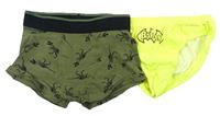 2set - žluté slipy s nápisem + khaki boxerky s kostrami 