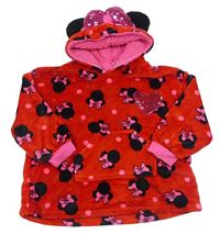 Červená chlupatá oversize mikina s Minnie a kapucí zn. Disney