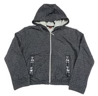Tmavošedá melírovaná propínací crop mikina s kamínky a kapucí H&M