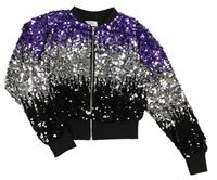 Fialovo-stříbrná flitrová crop bunda H&M