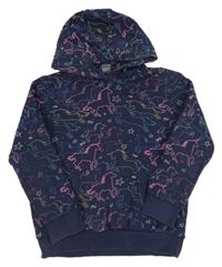 Tmavomodrá mikina s jednorožci a kapucí 