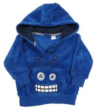 Safírová chlupatá mikina s robotem a kapucí 