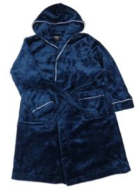 Tmavomodrý plyšový župan s kapucí 