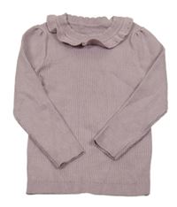 Levandulový žebrovaný svetr s volánkem Nutmeg