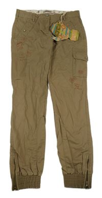 Nové - Hnědé plátěné cuff kalhoty s kapsami 