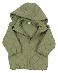 Zelenošedá prošívaná šusťáková zateplená bunda s kapucí H&M