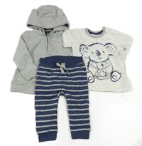 Nové - 3set - Šedá propínací mikina + pruhované tepláky + tričko s koalou George