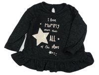 Černé melírované úpletové triko s nápisem a hvězdou George