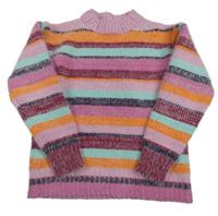 Růžovo-oranžovo-pomněnkový pruhovaný svetr Next