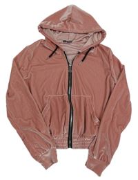 Starorůžová sametová crop propínací mikina s kapucí 