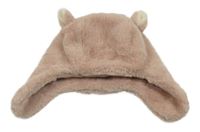 Světlerůžová chlupatá čepice s ušima 