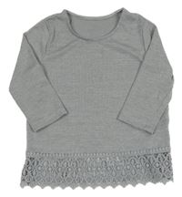 Šedé žebrované triko s krajkou Pepperts