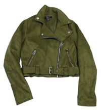 Olivový semišový crop křivák s páskem New Look