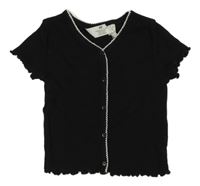 Černé žebrované crop tričko s knoflíčky H&M