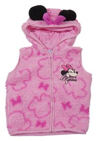 Růžová huňatá propínací vesta s Minnie a kapucí Disney