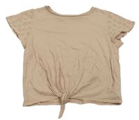 Starorůžové crop tričko s dirkovaným vzorem H&M