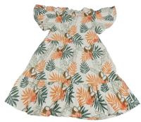 Bílo-barevné šaty s kokosy a lístky Primark 
