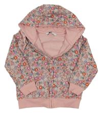 Růžová kytičkovaná propínací mikina s kapucí Very 